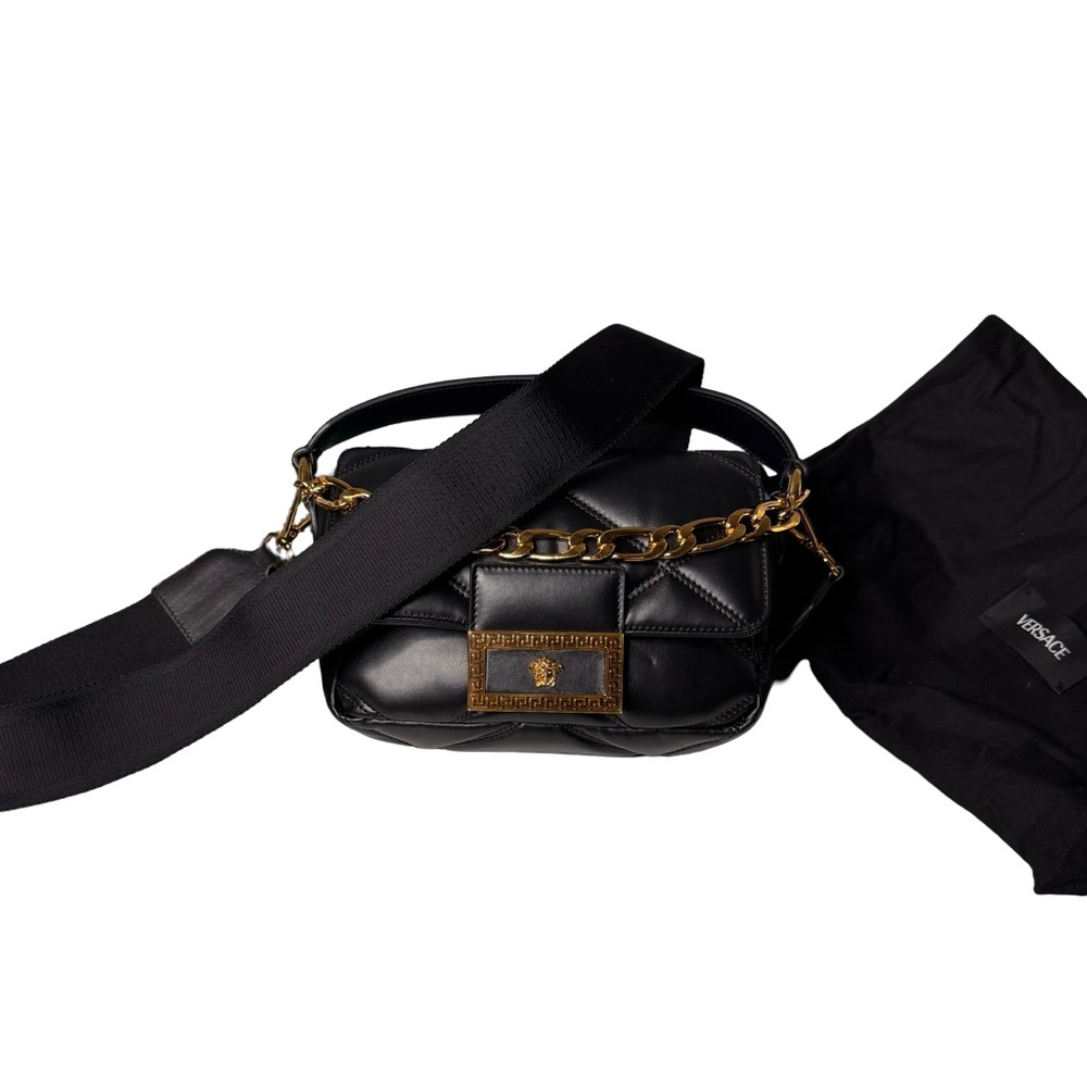 Versace La Medusa Black Quilted Calfskin Shoulder Bag - Gold Greca Hardware - Picture 8 of 13